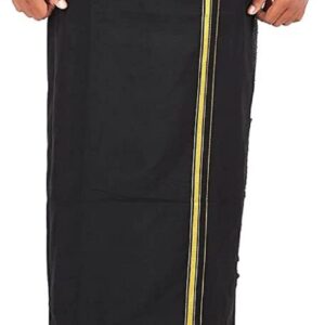 Naachaas Black Cotton Mens Pooja/Temple wear Gold Zari Border Colour Dhoti with Matching Towel (1.28 X 2.00 mtrs)